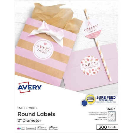 Avery Labels, 2Rd, Perm, Wt, 300Pk AVE22877